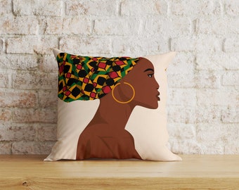 African Woman Portrait Cushion Cover, Ethnic Tribal Art Pillow Cover, Rustic Cultural Home Decor, 16x16 18x18