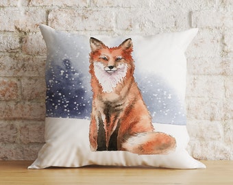 Christmas Fox Cushion Cover, Winter Woodland Pillow Cover, Festive Living Room Home Decor, 16x16 18x18 20x20