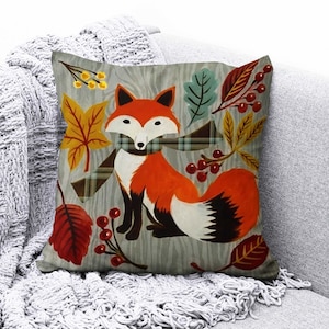 Funda de cojín con tendencia de otoño, funda de cojín con animales de otoño, funda de almohada con tendencia de invierno, funda de almohada para exteriores, decoración con diseño de gato, zorro, mapache y erizo