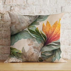 Floral Cushion Cover, Colorful Leaves Euro Sham Pillow Cover, Modern Flower Bedroom Throw Pillow Case, Botanical Couch Pillow Case