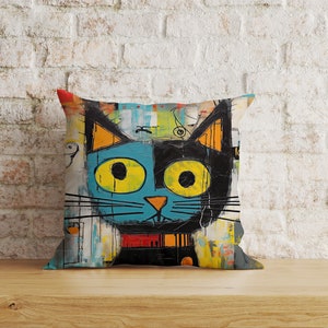 Fundas de cojín con gatos divertidos, fundas de almohada con gatos, cojines decorativos con gatos lindos, decoración abstracta para sala de estar con gatos, funda de cojín con gatos coloridos