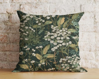 Green Floral Cushion Cover, Botanical Flower Pillow Cover, Exotic Jungle Living Room Decoration, Any Size Pillow Case, 18x18 20x20 22x22