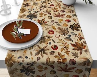 Caminho de mesa com folhas de outono, estampa de pinhas, decoração de cozinha para o outono