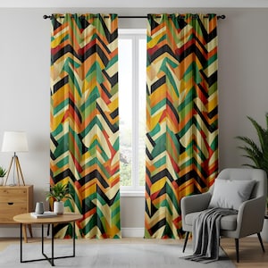 Retro Geometric Curtains for Living Room, Colorful Abstract Drapes, Mid Century Modern Home Decor in Vibrant Colors for a Bold Statement