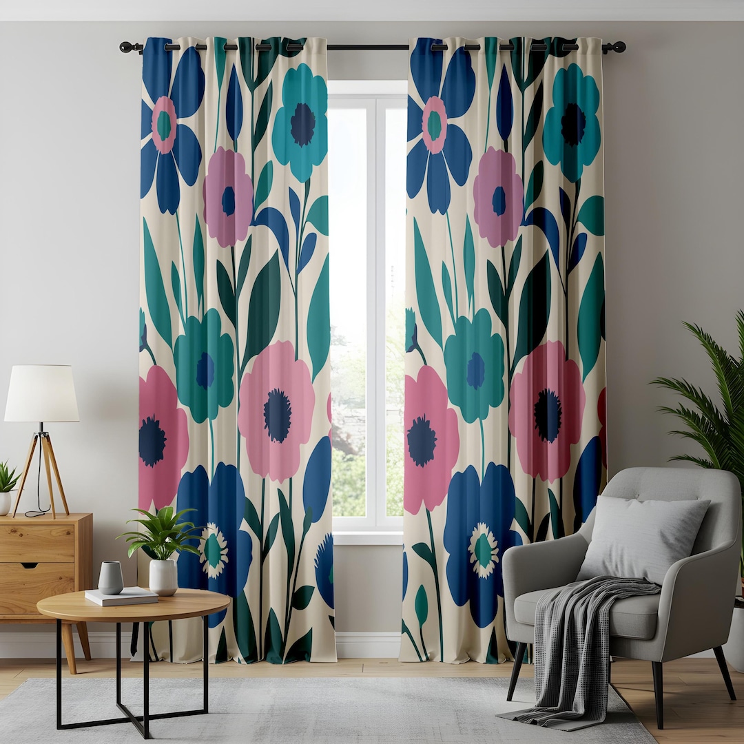 Spring Color Drape Floral Window Drapes, Colorful Flower Pattern, Custom Length - Etsy