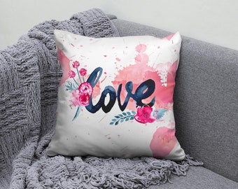 Valentine's Day Love Cushion Cover, Pink Floral Decor