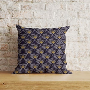 Copricuscini geometrici Art Déco, cuscini da lancio con stampa Art Déco in oro, copricuscini per divano con motivo geometrico blu e oro
