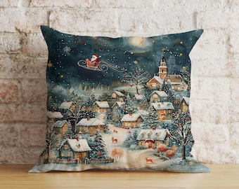 Enchanted Night Christmas Pillow Covers, Magical Holiday Cushion Covers, Festive Starry Night Decorative Throw Pillows