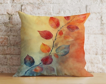 Funda de cojín de tela suave con estampado de hojas de otoño, decoración rústica para el hogar en otoño.
