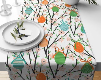 Easter Bunny Table Runner, Floral Tree Design, Spring Decor