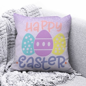 Happy Easter Cushion Cover, Spring Concept Pillow Case, Bunny Pillow Cover, Painted Eggs Cushion Case, Gift For Easter, Handmade Material