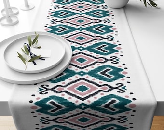 Ikat Table Runner, Southwestern Geometric Kitchen Textile