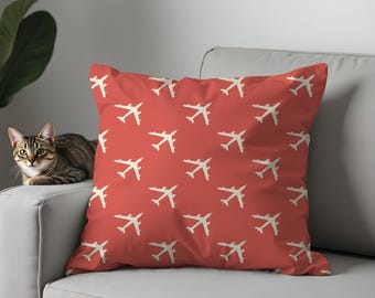 Airplane Pillow Cover, Knitted Travel Theme Cushion Case