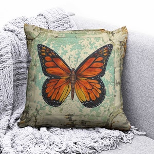 Orange Butterfly Cushion Cover, Butterfly Painting Pillow Cover, Butterfly Throw Pillow Cases, Decorative Farmhouse Cushion