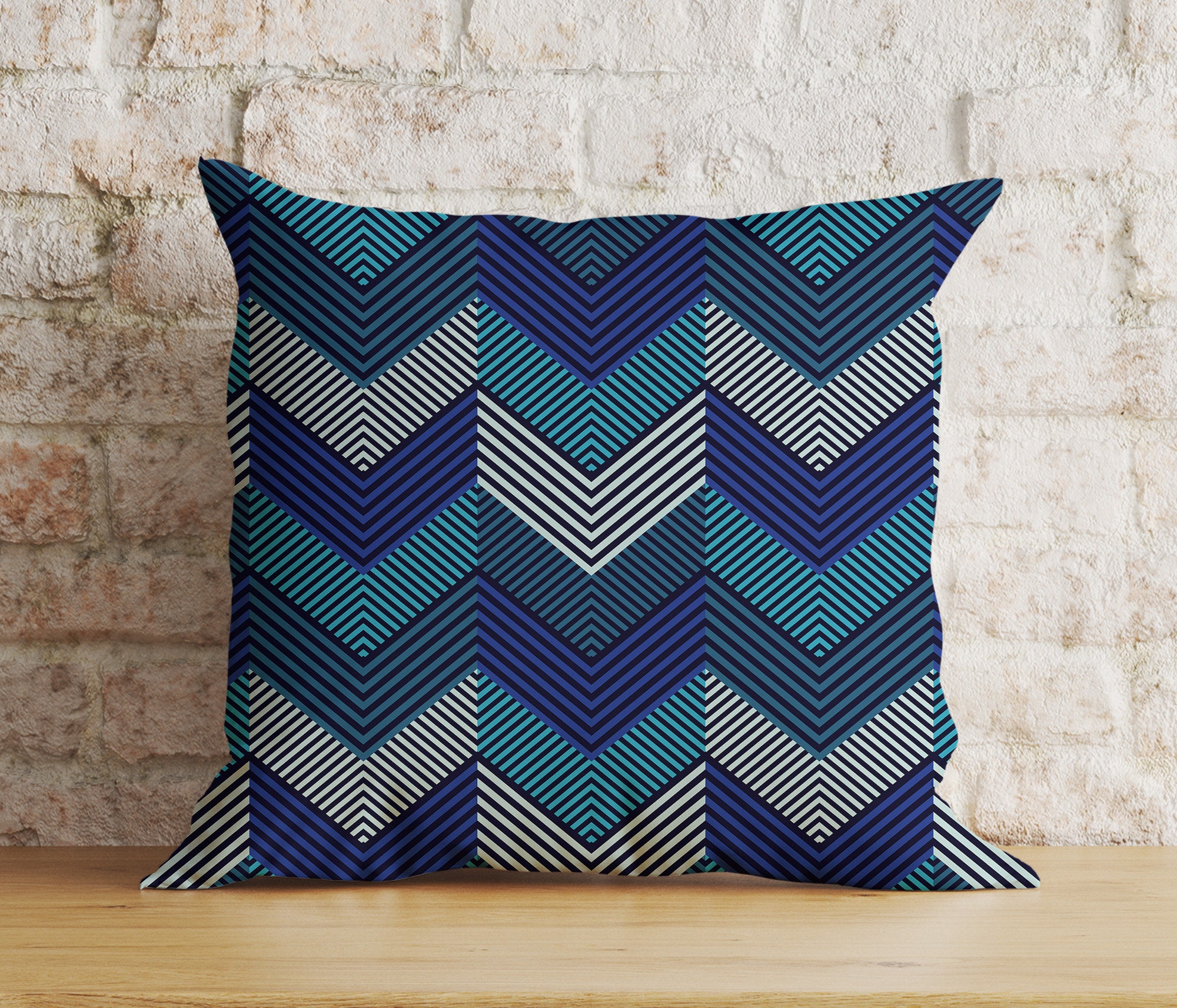 Blue Chevron Cushion Cover, Navy Abstract Zig Zag Pillow Cover