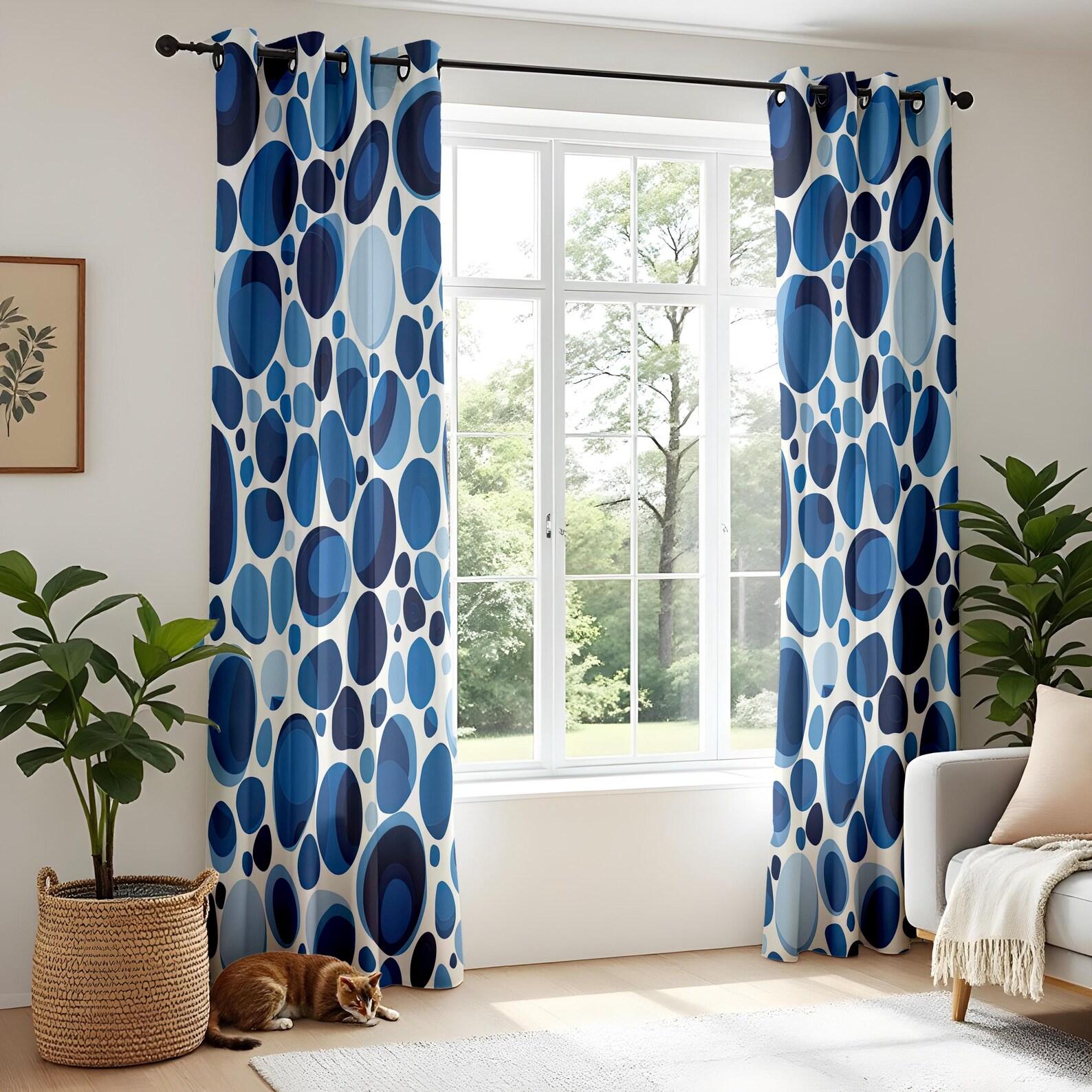 Modern Blue Abstract Curtains for Living Room, Ocean and Coastal Decor ...