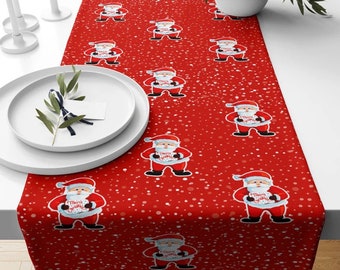 Red Santa Table Runner, Snowflake Christmas Design, Festive Kitchen Dining Table Decor, Noel Party Table Linen