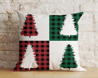 Christmas Plaid Pillow Cover, Tree Ornament Design