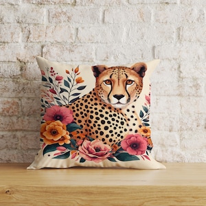 Leopard Cushion Cover, Jungle Leopard Throw Pillow, Floral Leopard, Leopards Among Tropical Trees, Wild Lepard Pattern Pillowcase
