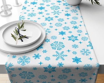 Blue Snowflake Christmas Table Runner, Winter Soft Fabric Table Linens