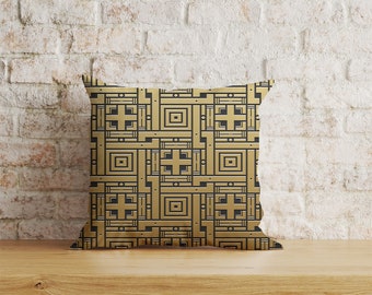 Greek Key Cushion Cover, Yellow Black Geometric Pillow Cover, Bold Minimalist Living Room Decor, 16x16 18x18 20x20
