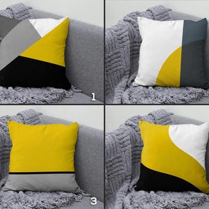 Abstract Geometric Cushion Cover UK, Black Yellow Gray Cushion Case, Minimalist Home Geometric Housewarming Gift