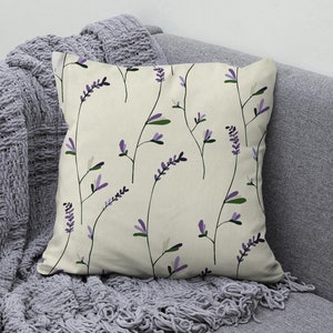 Lavender Plant Cushion Cover, Purple Cushion Case, Lilac Pillow Case, Aloe Vera Pillow Cover, Flower Accent Cushion Case, Handmade Material