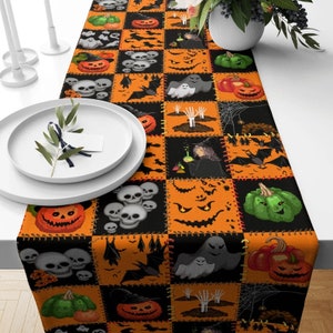 Halloween Table Runner, Trick or Treat Runner, Orange Pumpkin Tablecloth, Halloween Gift, Kitchen Table Runner