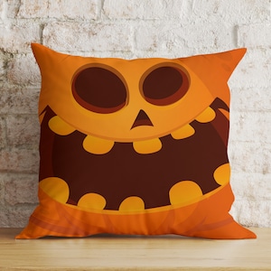 Orange Pumpkin Halloween Pillow Cover, Happy Halloween Cushion Cover, Trick or Treat Pillow Case, Spooky Halloween Decor,