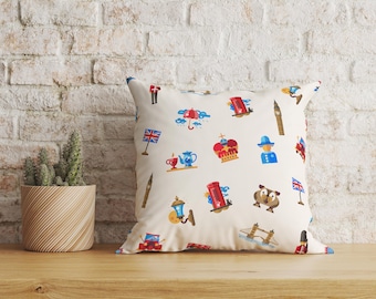 London Pattern Cushion Cover, UK Travel Souvenir Pillowcase