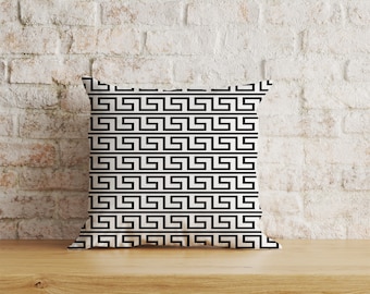 Greek Key Cushion Cover, Black White Geometric Pillow Cover, Minimalist Boho Living Room Decor, 16x16 18x18 20x20