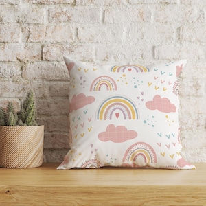 Funda de cojín infantil, funda de almohada con líneas de arcoíris, funda de almohada decorativa, decoración de ropa de cama bohemia para guardería, cojín de inauguración de la casa