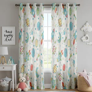 Curtain for Closet Green Panels, Kids Room Rocket Drapes, Outer Space Window Curtains, Fun Planet Design, Childrens Bedroom Decor