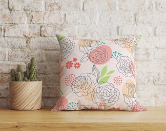 Blommigt rosmönster örngott, stickad mjuk tygprydnadskudde