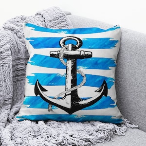 Nautical Seashell Cushion Cover, Starfish Cushion Case, Navy Anchor Pillow, Fish Pillow Cover, Coral Cushion Case