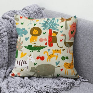 Funda de cojín infantil, funda de cojín con diseño de león, funda de almohada con diseño de mono, cojín con diseño de gato, decoración infantil con estampado animal, decoración divertida para guardería infantil.
