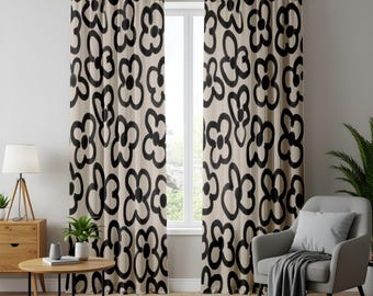 Schwarze Blumen Gemusterte Fenster Vorhänge, Moderne Wohnkultur