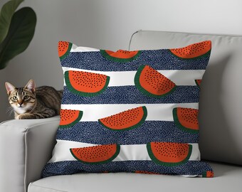 Funda de almohada con estampado de sandía, fruta de verano, mezcla de poliéster tejido.
