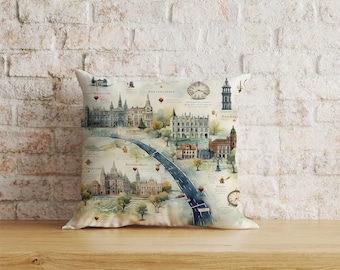 London Map Cushion Cover, British Icons, Knitted Soft Fabric Pillowcase