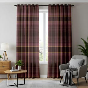 Classic Plaid Curtains, Rustic Plaid Drapes, Traditional Checkered Window Panel, Cozy Brown and Pink Patterned Curtains for Home Decor