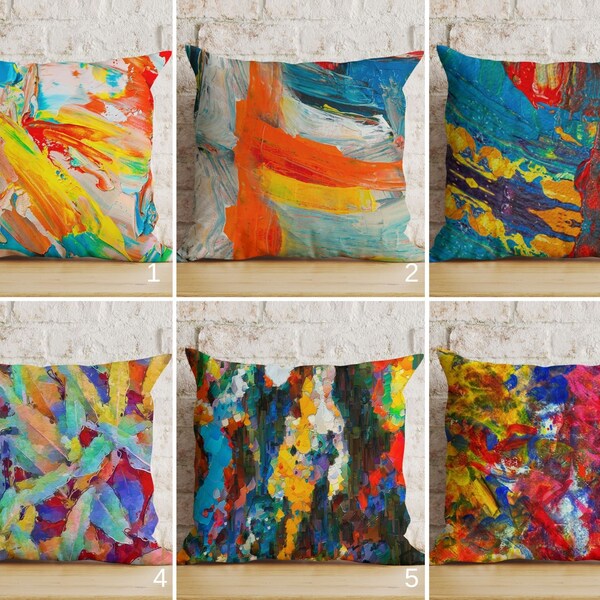 Abstract Vivid Cushion Cover, Boho Living Room Pillow Cover, Colorful Bedroom Throw Pillow Case, Watercolor Brushed Decorative Home Decor