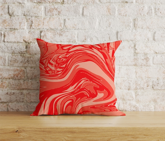 White Striped Random Red Cushion Cover, Red Brush Throw Cushion