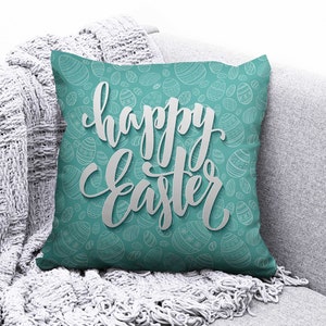 Happy Easter Cushion Cover, Easter Turquoise Pillow Case, Easter Egg Cushion, Easter Cushion Decor, Easter Gift, Spring Decor