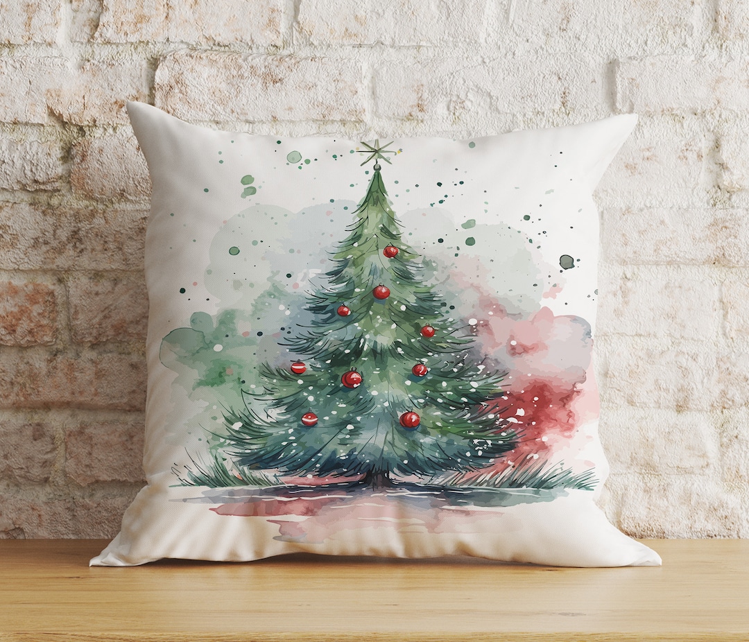 Green Christmas Tree Cushion Cover, Xmas Festive Holiday Ornament