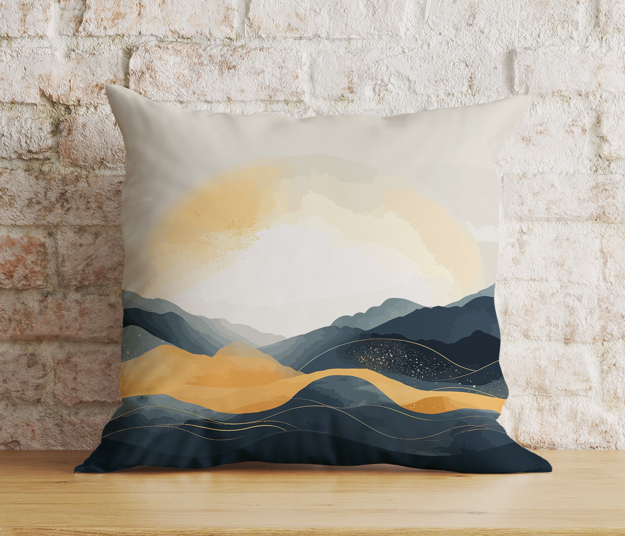 Abstract Modern Cushion Cover, Landscape Mountain Euro Pillow Shams Cover, Floral Living Room Decor, Boho Bedroom Throw Cushion