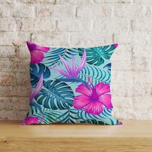Hawaiian Tropical Cushion Covers, Green Palm Leaves Pillow Cover, Monstera Pillow Case, Tropical Throw Cushion Case, Botanical Living Room