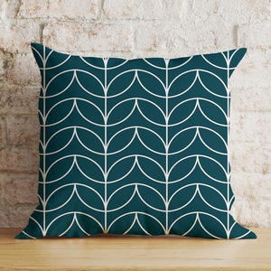 Linear Stem Cushion Covers,Mid Century Scandi Print,Retro Funky Home Decor,Scatter Cushion,Blue & Green Pillow Sham,Square Cushion Covers