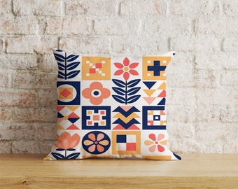 Scandinavian Floral Pillow Cover, Geometric Soft Fabric Throw Cushion