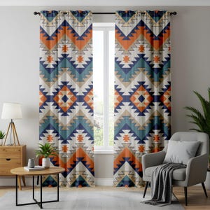 Aztec Pattern Curtains, Bold Multicolor Living Room Drapes, Boho Southwestern Geometric Panels, Colorful Tribal Curtains for Living Room