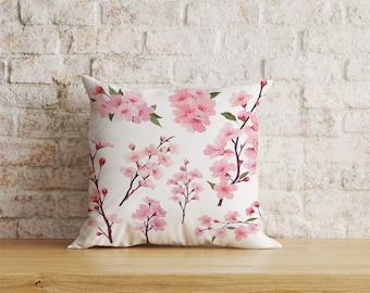 Sakura Cherry Blossom Pillow Cover, Pink Floral Cushion, Home Decor